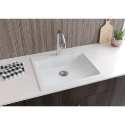 Elkay Classic 25" Quartz Kitchen Sink, White, Pre-scored for up to 5 Faucet Hole, ELGAD2522PDWH0