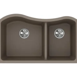 Elkay Classic 33" Quartz Kitchen Sink, 60/40 Double Bowl, Greige, ELGHU3220RGR0