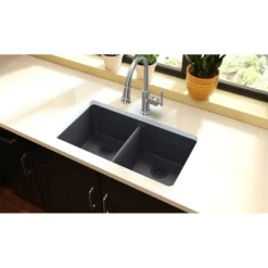 Elkay Classic 33" Quartz Kitchen Sink, 50/50 Double Bowl, Dusk Gray, ELGU3322GY0