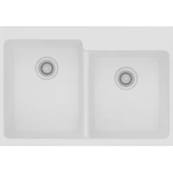 Elkay Classic 33" Quartz Kitchen Sink, 50/50 Double Bowl, White, Pre-scored for up to 4 Faucet Hole, ELG250RWH0