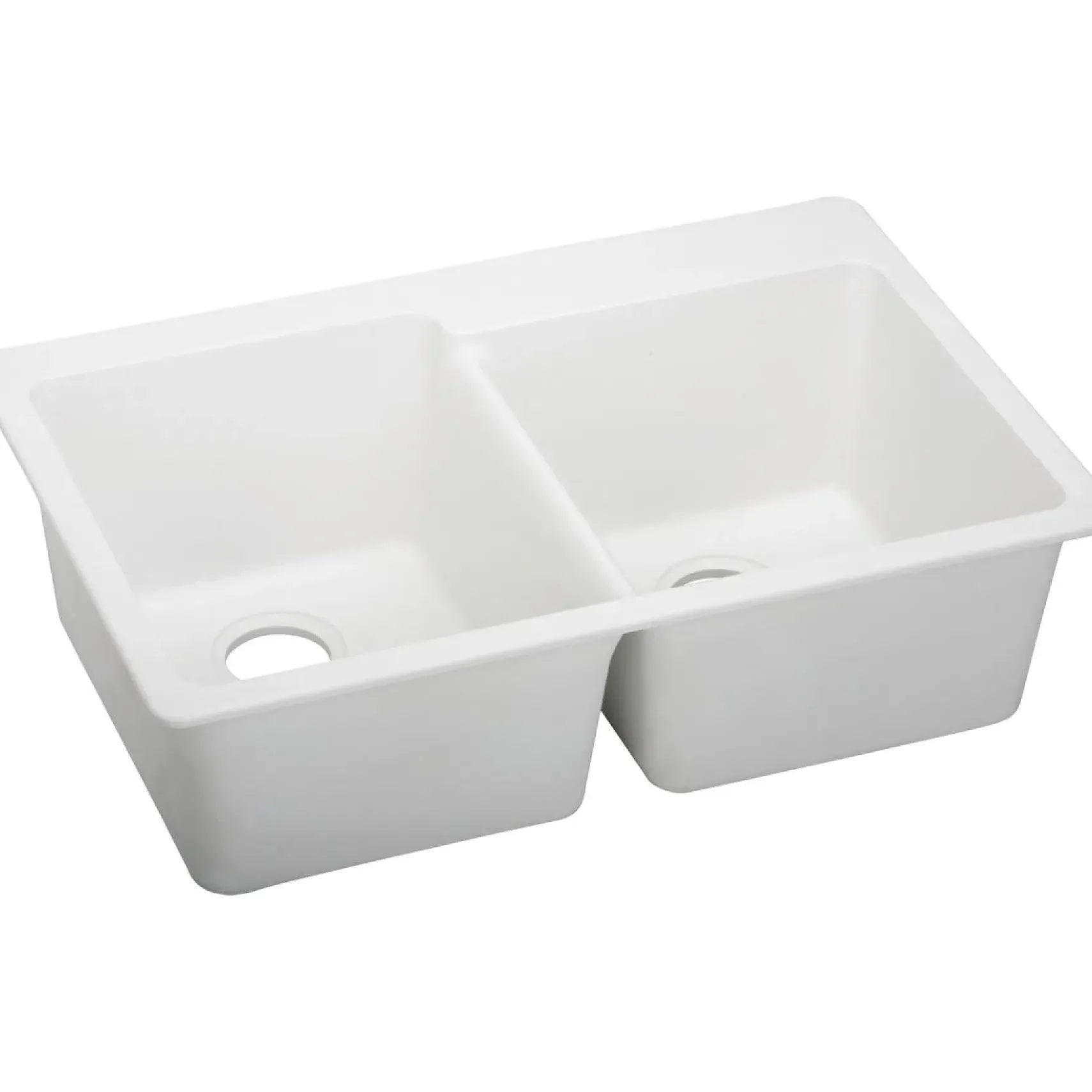 Elkay Classic 33" Quartz Kitchen Sink, 50/50 Double Bowl, White, Pre-scored for up to 4 Faucet Hole, ELG250RWH0