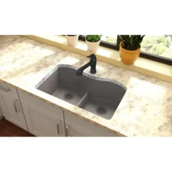 Elkay Classic 33" Quartz Kitchen Sink, 50/50 Double Bowl, Greige, ELGULB3322GR0