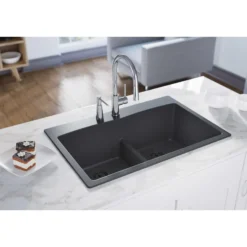 Elkay Classic 33" Quartz Kitchen Sink, 50/50 Double Bowl, Dusk Gray, ELGDLB3322GY0