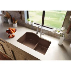 Elkay Classic 33" Quartz Kitchen Sink, 55/45 Double Bowl, Mocha, ELGHU3322RMC0