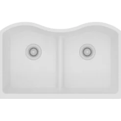 Elkay Classic 33" Quartz Kitchen Sink, 50/50 Double Bowl, White, ELGULB3322WH0