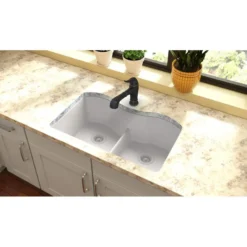Elkay Classic 33" Quartz Kitchen Sink, 50/50 Double Bowl, White, ELGULB3322WH0