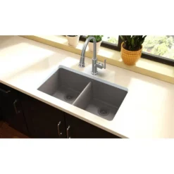 Elkay Classic 33" Quartz Kitchen Sink, 50/50 Double Bowl, Greige, ELGU3322GR0