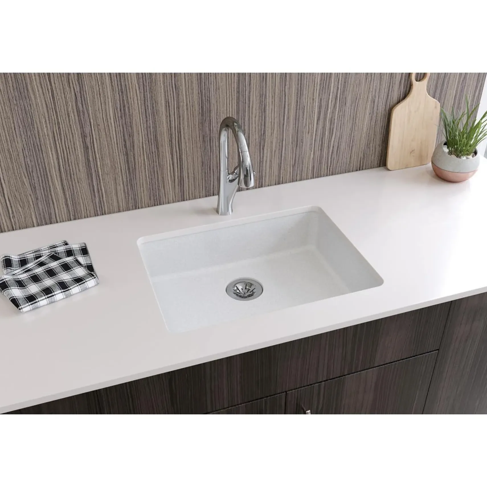 Elkay Classic 25" Quartz Kitchen Sink, White, ELGUAD2519PDWH0