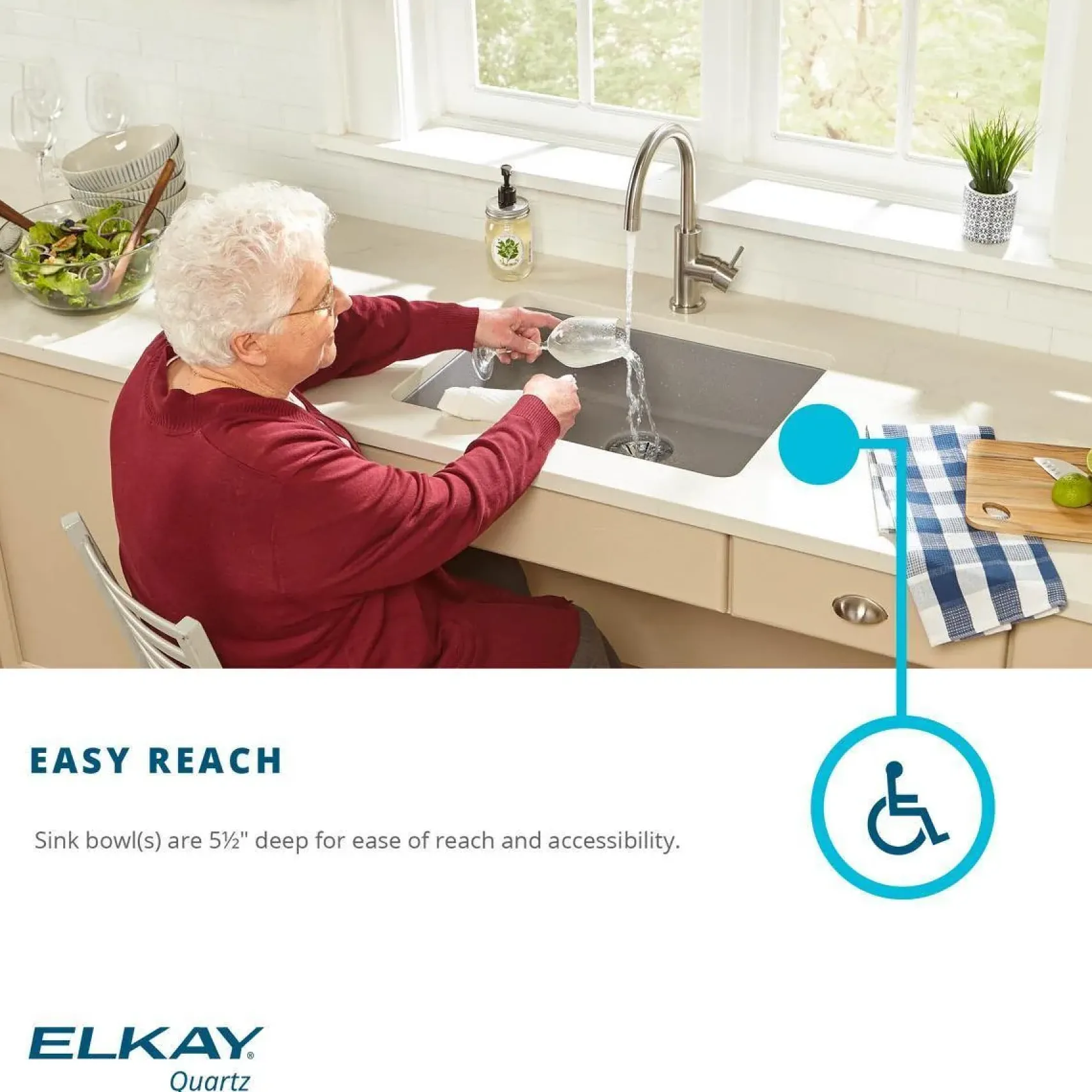 Elkay Classic 25" Quartz Kitchen Sink, White, ELGUAD2519PDWH0