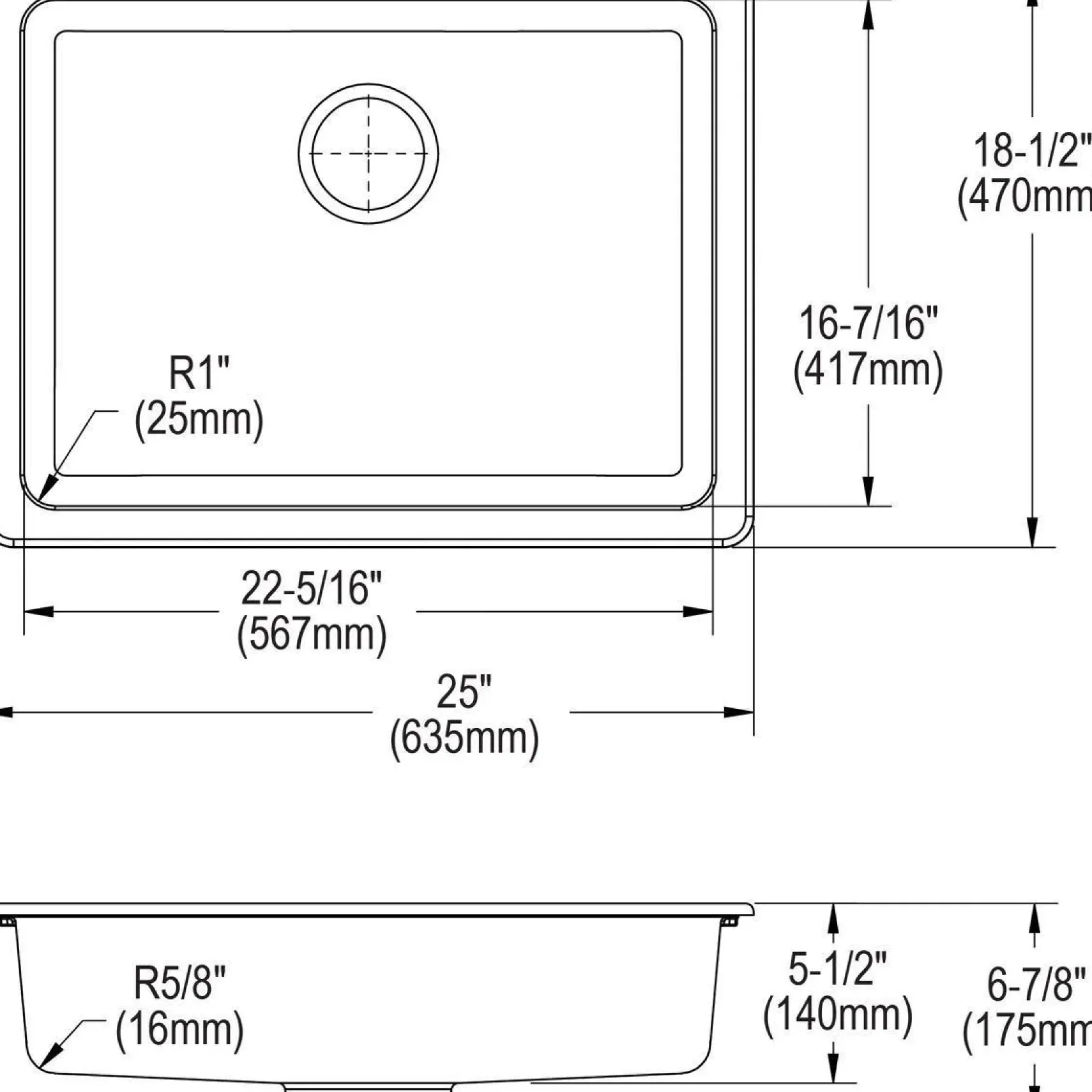 Elkay Classic 25" Quartz Kitchen Sink, White, ELGUAD2519PDWH0