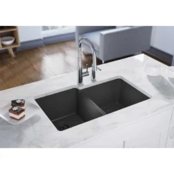Elkay Classic 33" Quartz Kitchen Sink, 50/50 Double Bowl, Dusk Gray, ELGU250RGY0