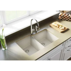 Elkay Classic 33" Quartz Kitchen Sink, 50/50 Double Bowl, Bisque, ELGU250RBQ0