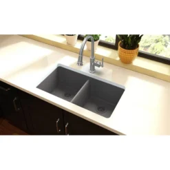 Elkay Classic 33" Quartz Kitchen Sink, 50/50 Double Bowl, Greystone, ELGU3322GS0