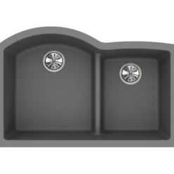 Elkay Classic 33" Quartz Kitchen Sink, 55/45 Double Bowl, Greystone, ELGHU3322RGS0