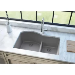 Elkay Classic 33" Quartz Kitchen Sink, 55/45 Double Bowl, Greystone, ELGHU3322RGS0