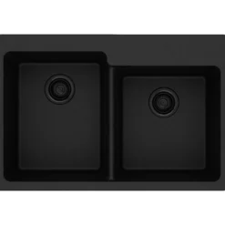 Elkay Classic 33" Quartz Kitchen Sink, 50/50 Double Bowl, Black, Pre-scored for up to 4 Faucet Hole, ELG250RBK0
