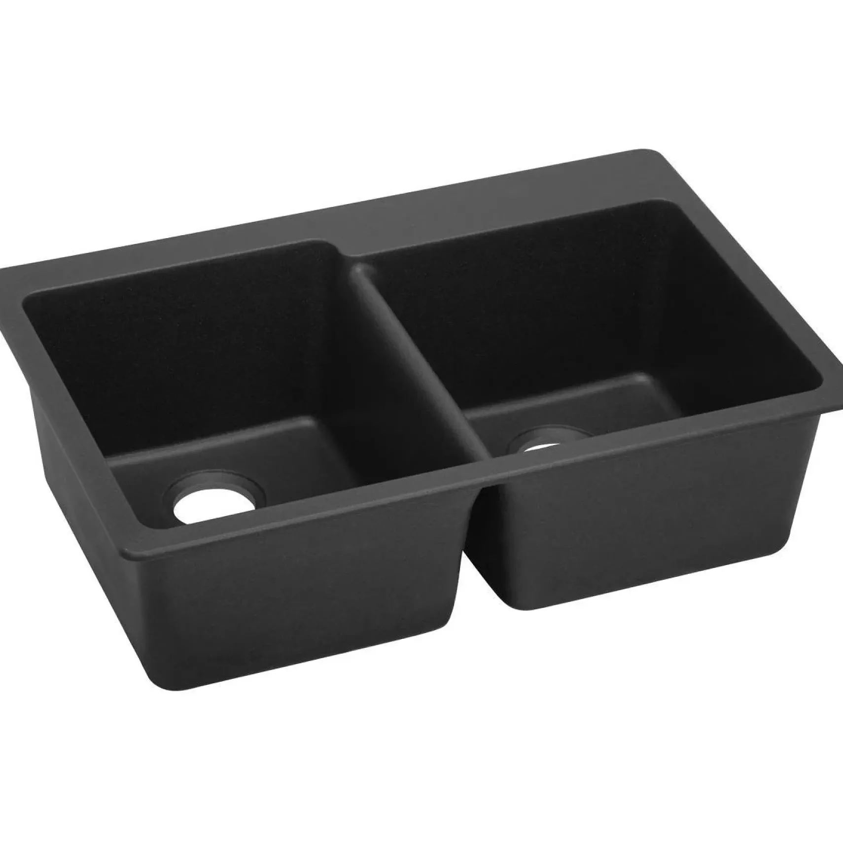 Elkay Classic 33" Quartz Kitchen Sink, 50/50 Double Bowl, Black, Pre-scored for up to 4 Faucet Hole, ELG250RBK0