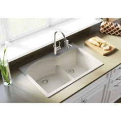 Elkay Classic 33" Quartz Kitchen Sink, 55/45 Double Bowl, Bisque, ELGH3322RBQ0