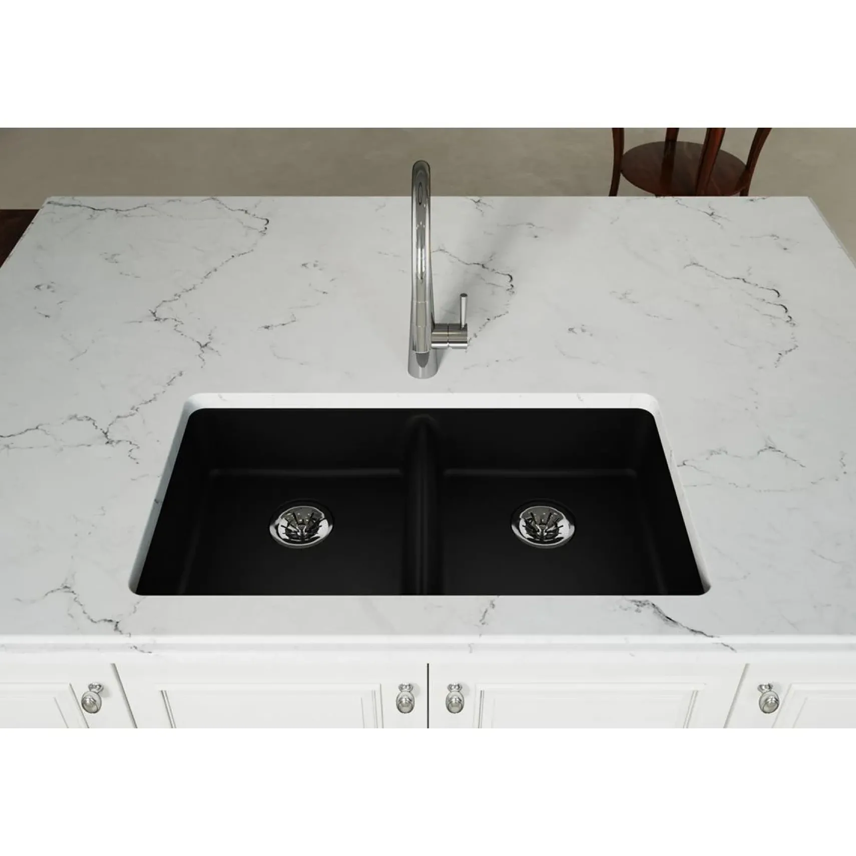Elkay Classic 33" Quartz Kitchen Sink, 50/50 Double Bowl, Black, ELGUAD3319PDBK0