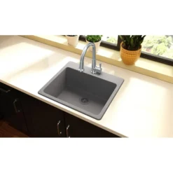 Elkay Classic 25" Quartz Kitchen Sink, Greystone, Pre-scored for up to 5 Faucet Hole, ELG2522GS0