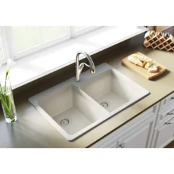 Elkay Classic 33" Quartz Kitchen Sink, 50/50 Double Bowl, Bisque, ELG250RBQ0