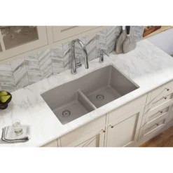 Elkay Classic 33" Quartz Kitchen Sink, 50/50 Double Bowl, Greige, ELGDULB3322GR0