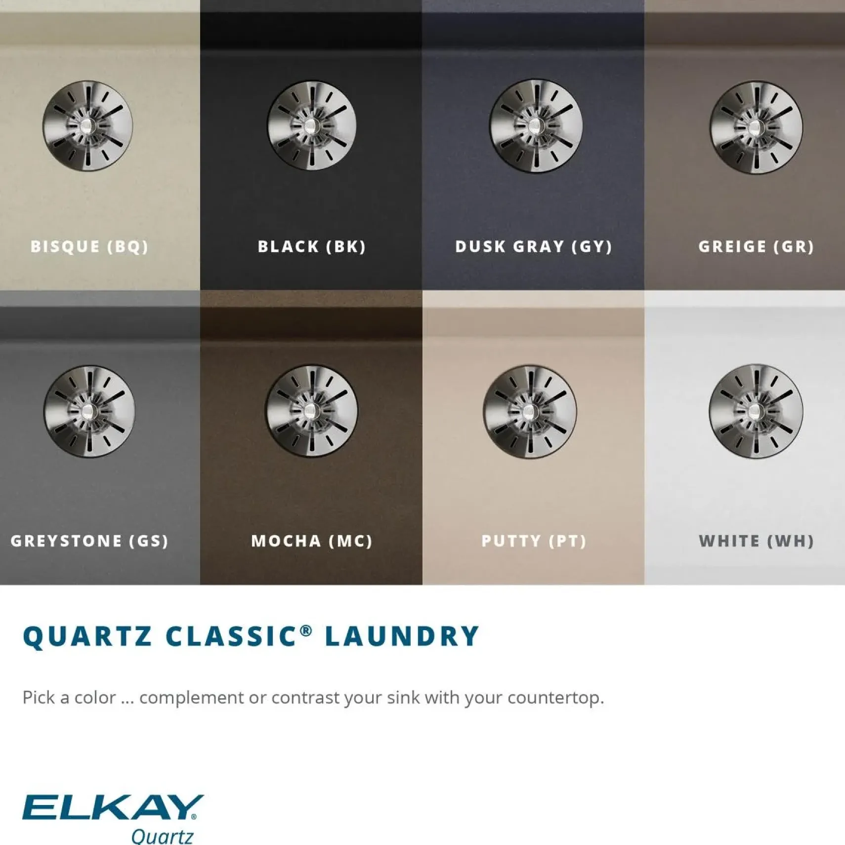 Elkay Classic 25" Quartz Laundry Sink, Greystone, ELG252212PDGS0