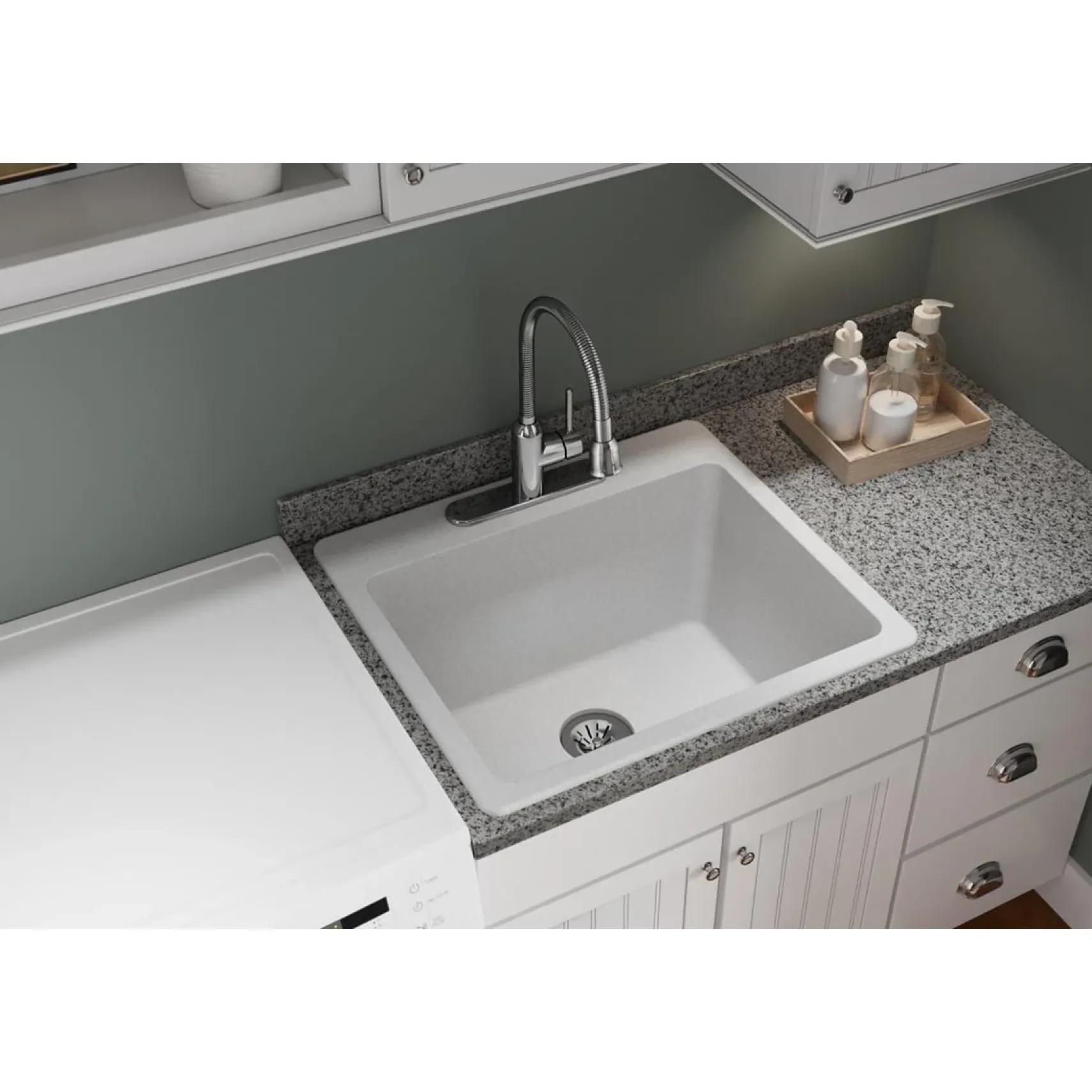 Elkay Classic 25" Quartz Laundry Sink, White, ELG252212PDWH0