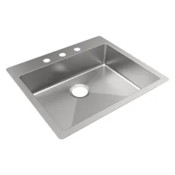 Elkay Crosstown 25" Dual Mount Stainless Steel ADA Kitchen Sink, Polished Satin, 3 Faucet Holes, ECTSRAD2522603