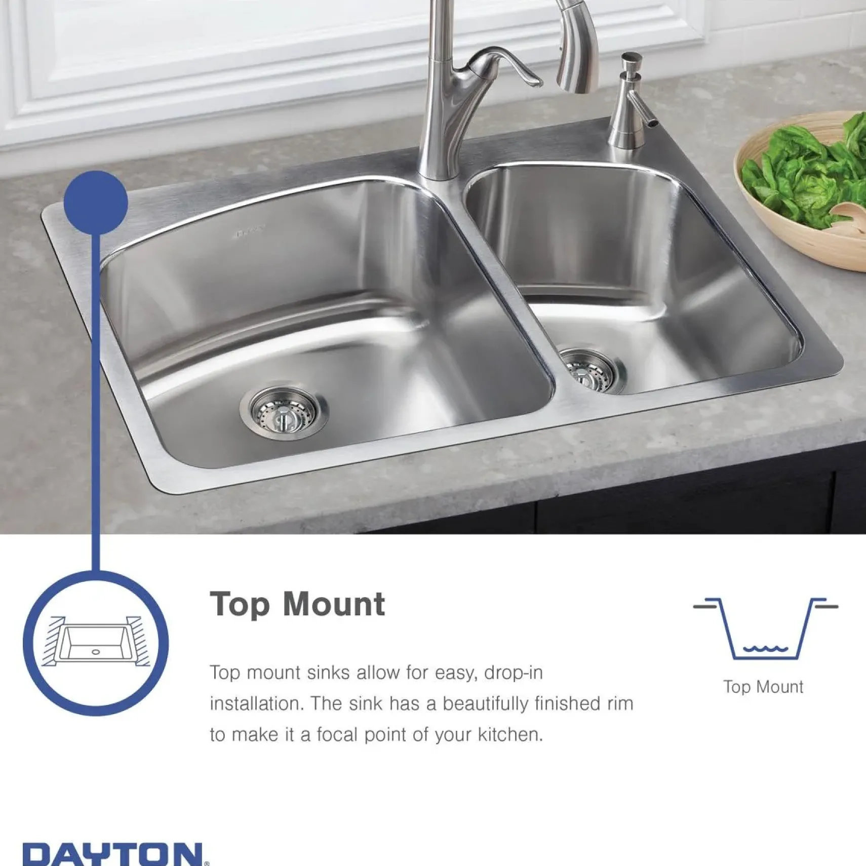 Elkay Dayton 15" Stainless Steel Bar Sink, Satin, 2 Faucet Holes, D115162