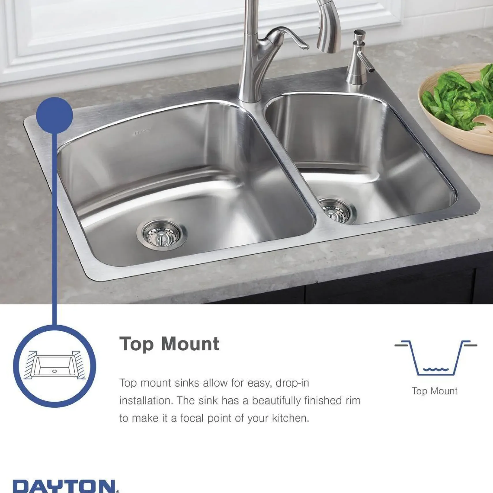 Elkay Dayton 20" Stainless Steel Laundry Sink, Premium Highlighted Satin, 2 Faucet Hole, DPC12020102
