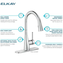 Elkay Forward Only Lever Handle Pull-down Spray Spout Brass ADA Kitchen Faucet, Chrome, LKGT4083CR