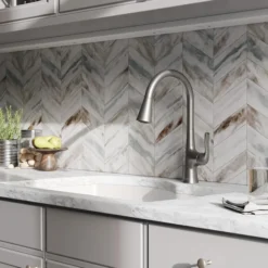 Elkay Harmony Forward Only Lever Handle Pull-down Spray Spout Brass ADA Kitchen Faucet, Lustrous Steel, LKHA1041LS