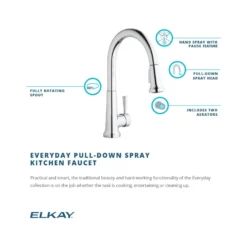Elkay LK6000CR Everyday Single Hole Deck Mount Kitchen Faucet with Pull-down Spray Forward Only Lever Handle Chrome