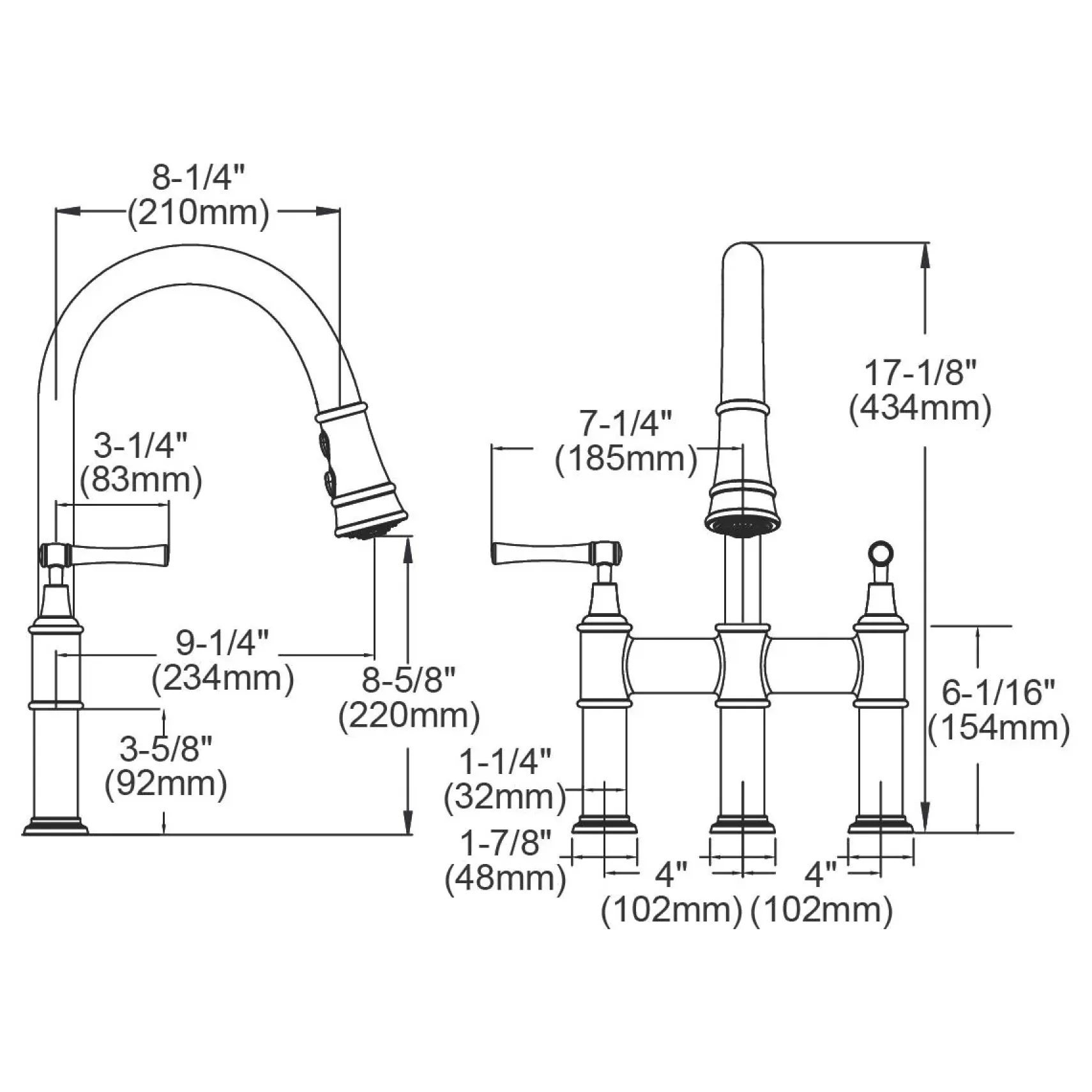 Elkay LKEC2037CR Explore Three Hole Bridge Faucet with Pull-down Spray and Lever Handles Chrome