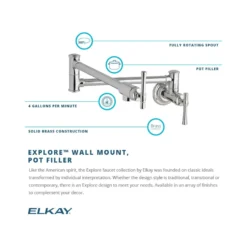 Elkay LKEC2091CR Explore Wall Mount Single Hole Pot Filler Kitchen Faucet with Lever Handles Chrome