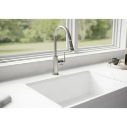 Elkay LKEC2031LS Explore Single Hole Kitchen Faucet with Pull-down Spray and Forward Only Lever Handle Lustrous Steel