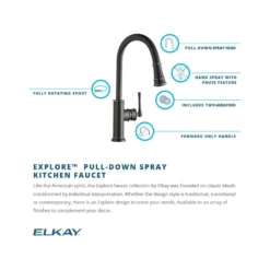 Elkay LKEC2031LS Explore Single Hole Kitchen Faucet with Pull-down Spray and Forward Only Lever Handle Lustrous Steel
