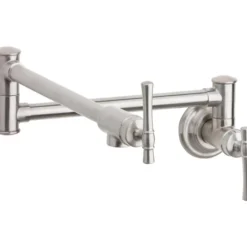 Elkay LKEC2091LS Explore Wall Mount Single Hole Pot Filler Kitchen Faucet with Lever Handles Lustrous Steel