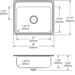 Elkay Lustertone Classic 25" Drop In/Topmount Stainless Steel Kitchen Sink, Lustrous Satin, 2 Faucet Holes, Perfect Drain, LR2521PD2