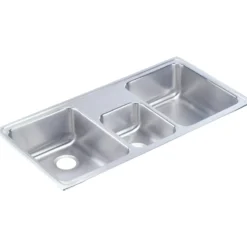 Elkay Lustertone Classic 43" Drop In/Topmount Stainless Steel Kitchen Sink, 40/20/40 Triple Bowl, Lustrous Satin, No Faucet Hole, LCR43220