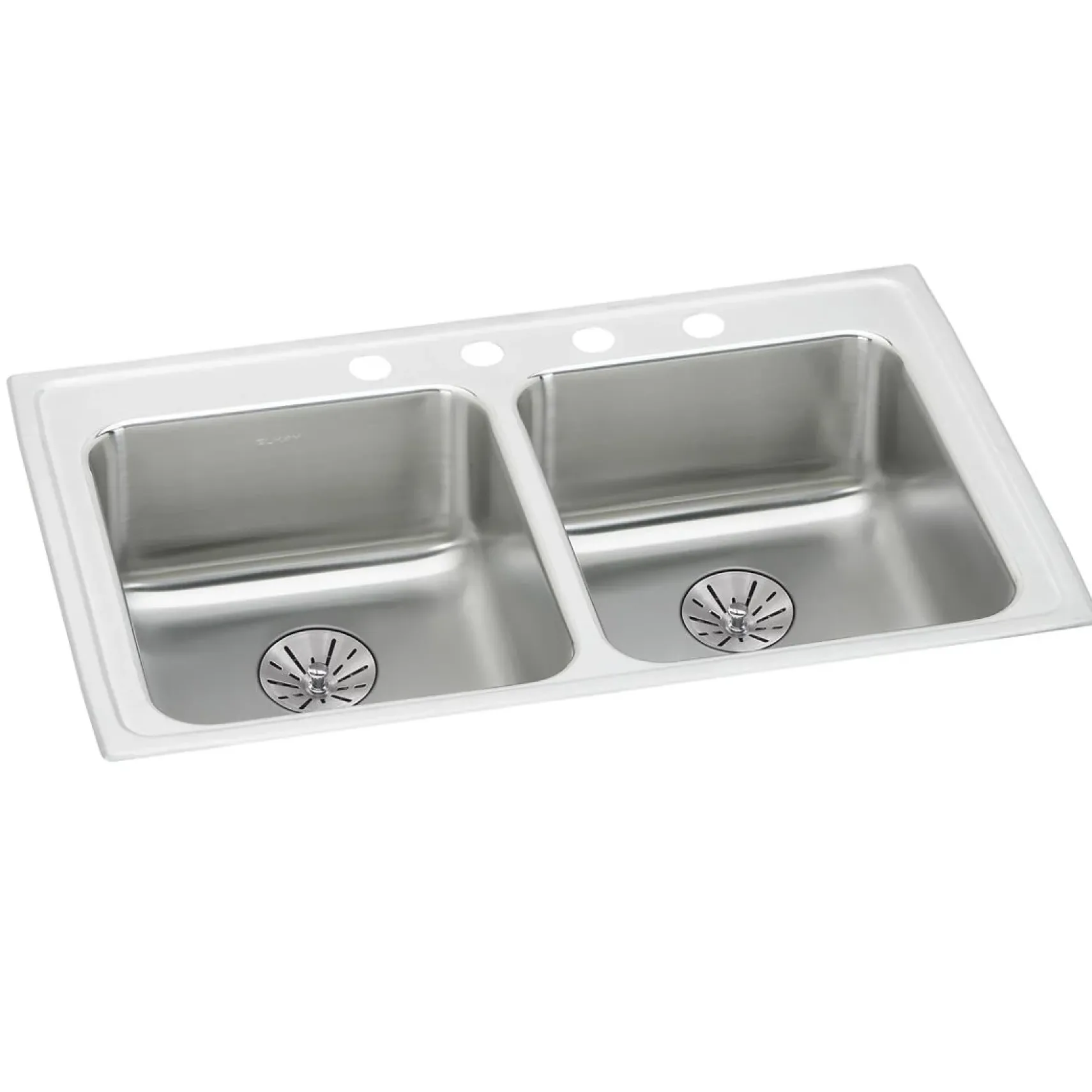 Elkay Lustertone Classic 29" Drop In/Topmount Stainless Steel ADA Kitchen Sink, 50/50 Double Bowl, Lustrous Satin, 4 Faucet Holes, Perfect Drain, LRAD292265PD4