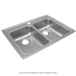 Elkay Lustertone Classic 29" Drop In/Topmount Stainless Steel ADA Kitchen Sink, 50/50 Double Bowl, Lustrous Satin, No Faucet Hole, LRAD2922550
