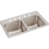 Elkay Lustertone Classic 29" Drop In/Topmount Stainless Steel Kitchen Sink, 50/50 Double Bowl, Lustrous Satin, 5 Faucet Holes, DLR2918105