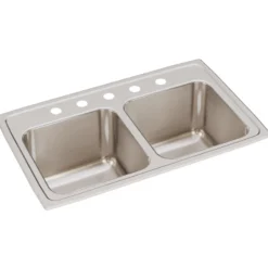 Elkay Lustertone Classic 29" Drop In/Topmount Stainless Steel Kitchen Sink, 50/50 Double Bowl, Lustrous Satin, 5 Faucet Holes, DLR2918105