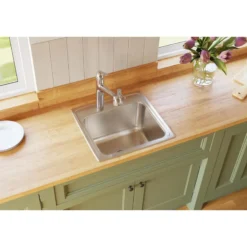 Elkay Lustertone Classic 20" Drop In/Topmount Stainless Steel Laundry/Utility Sink, Lustrous Satin, OS4 Faucet Holes, DLR191910PDOS4