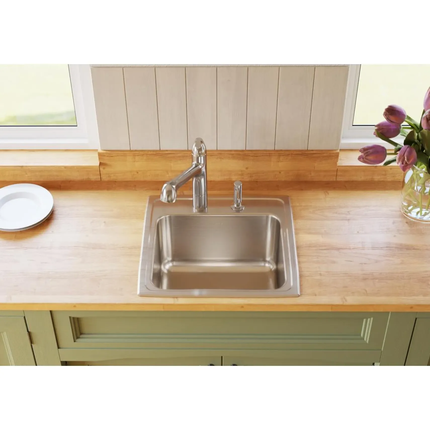 Elkay Lustertone Classic 20" Drop In/Topmount Stainless Steel Laundry/Utility Sink, Lustrous Satin, OS4 Faucet Holes, DLR191910PDOS4