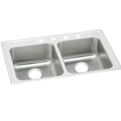 Elkay Lustertone Classic 37" Drop In/Topmount Stainless Steel ADA Kitchen Sink, 50/50 Double Bowl, Lustrous Satin, 3 Faucet Holes, LRAD3722603
