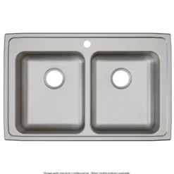 Elkay Lustertone Classic 33" Drop In/Topmount Stainless Steel ADA Kitchen Sink, 50/50 Double Bowl, Lustrous Satin, No Faucet Hole, LRAD3321550