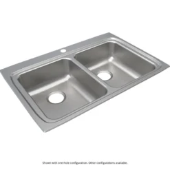 Elkay Lustertone Classic 33" Drop In/Topmount Stainless Steel ADA Kitchen Sink, 50/50 Double Bowl, Lustrous Satin, 2 Faucet Holes, LRADQ3322652
